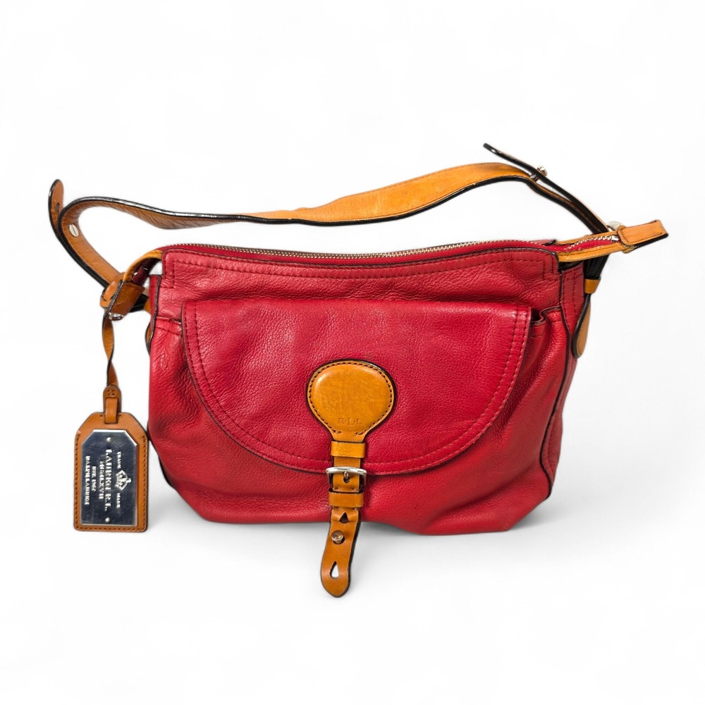 Ralph Lauren RLL Leather Bag Purse Handbag Red Brown